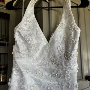 David's Bridal White Floral Wedding Dress